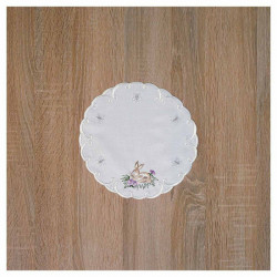 Bestickte Deckchen Häschen im Gras Echte Plauener Spitze Tischdecke