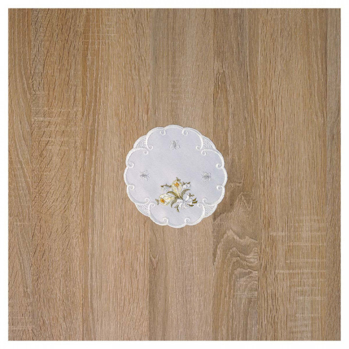 Bestickte Deckchen Frühlingsgruß Echte Plauener Spitze Tischdecke