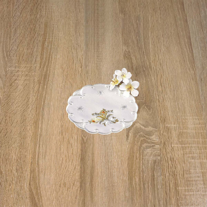 Bestickte Deckchen Frühlingsgruß Echte Plauener Spitze Tischdecke