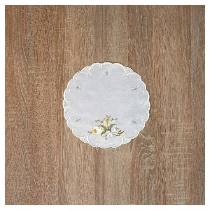 Bestickte Deckchen Frühlingsgruß Echte Plauener Spitze Tischdecke