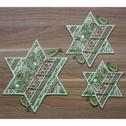 Winter-Deckchen Sternentraum Plauener Spitze grün 3er Set