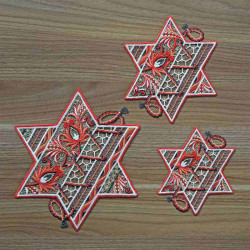 Winter-Deckchen Sternentraum Plauener Spitze rot 3er Set