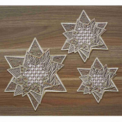 Winter-Deckchen Sternenzauber Plauener Spitze beige 3er Set