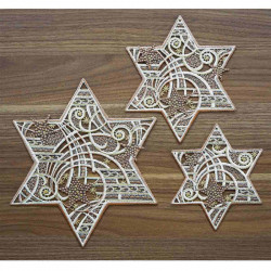 Winter-Deckchen Sternenschweif Plauener Spitze beige 3er Set