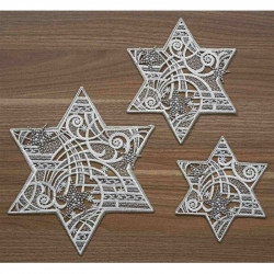 Winter-Deckchen Sternenschweif Plauener Spitze grau 3er Set