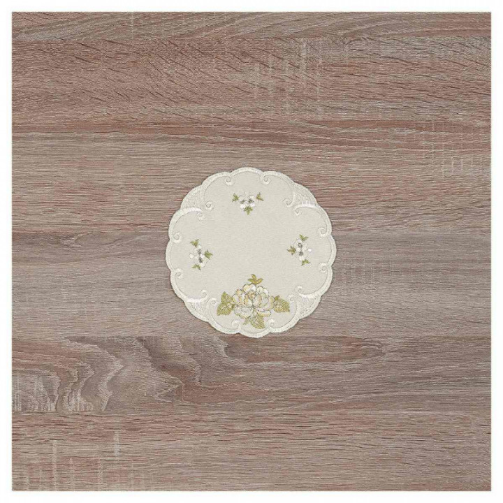 Deckchen Röslein Plauener Spitze Tischdecke in natur mit Rosen beige