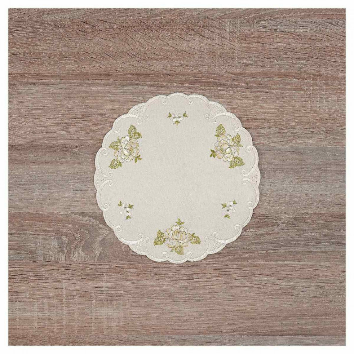 Deckchen Röslein Plauener Spitze Tischdecke in natur mit Rosen beige
