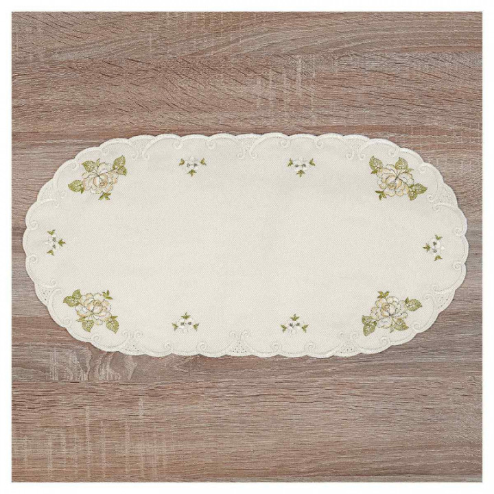 Deckchen Röslein Plauener Spitze Tischdecke in natur mit Rosen beige