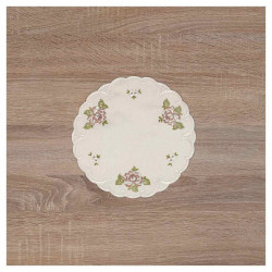 Deckchen Röslein Plauener Spitze Tischdecke in natur mit Rosen in rot