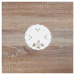 Deckchen Röslein Plauener Spitze Tischdecke in weiß mit Rosen in rosa