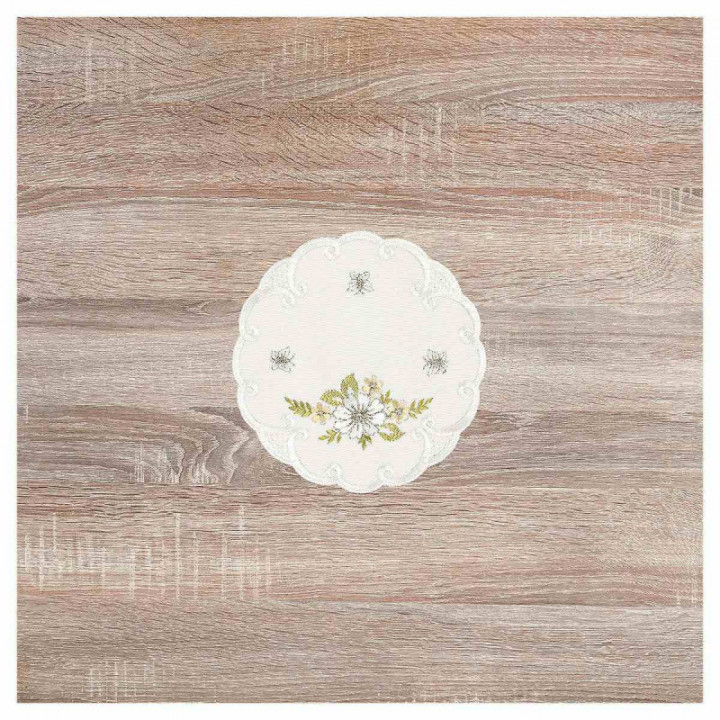 Deckchen Margeriten Plauener Spitze Tischdecke natur mit Blumen gelb