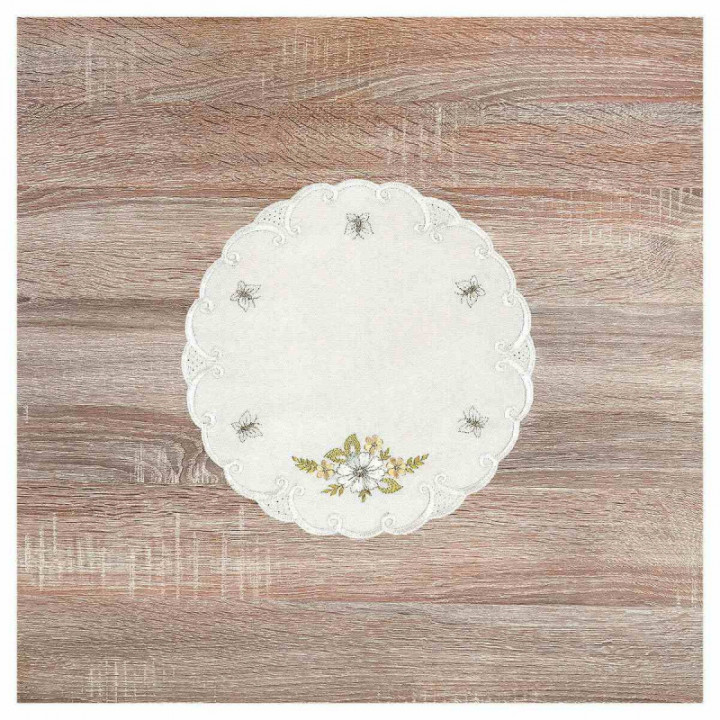 Deckchen Margeriten Plauener Spitze Tischdecke natur mit Blumen gelb