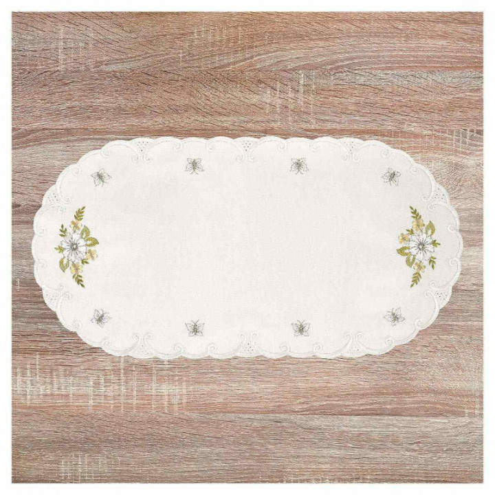 Deckchen Margeriten Plauener Spitze Tischdecke natur mit Blumen gelb