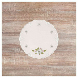 Deckchen kleine Margeriten Plauener Spitze Tischdecke in natur mit Blumen in rosa