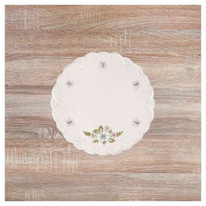 Deckchen Margeriten Plauener Spitze Tischdecke natur mit Blumen rosa