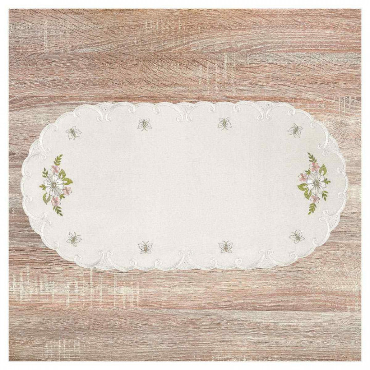 Deckchen Margeriten Plauener Spitze Tischdecke natur mit Blumen rosa