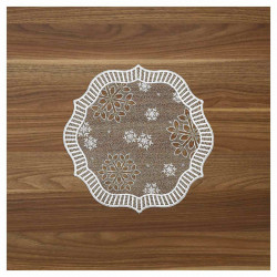 Tischdecke Leise rieselt der Schnee Plauener Spitze - Deckchen mit Schneeflocken für Winter und Advent weiß-gold - moderne Spitz