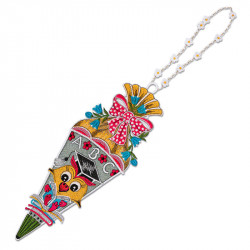 Geschenk-Anhänger Zuckertüte mit Eule Schulanfang Plauener Spitze