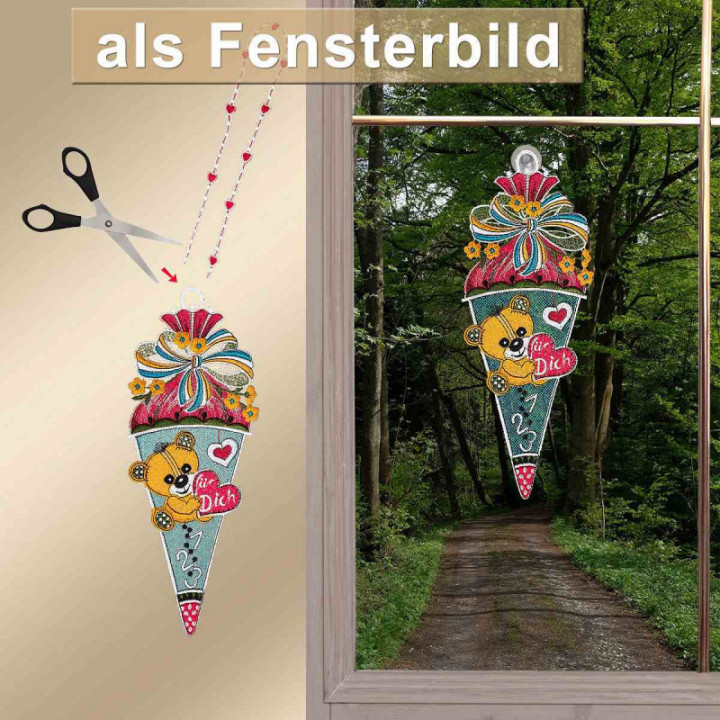 Geschenk-Anhänger Zuckertüte Teddy Schulanfang Plauener Spitze