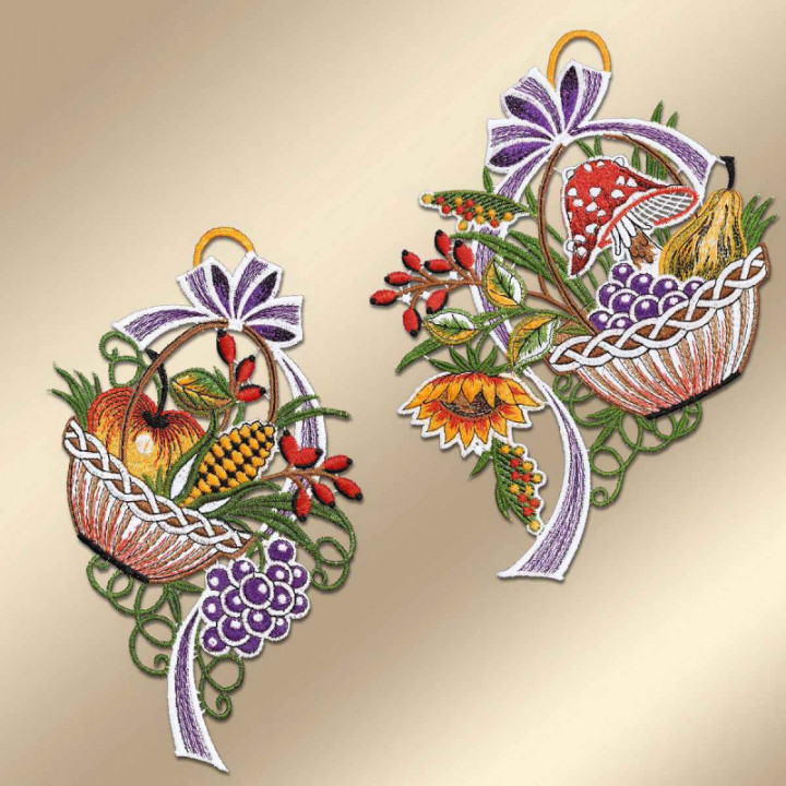 Fensterbilder Herbstkörbchen Plauener Spitze 2er Set