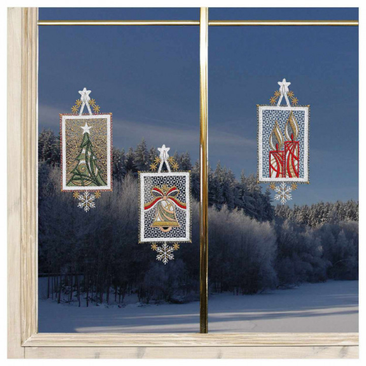 Winter-Fensterbilder 3er Set Weihnachtsambiente Plauener Spitze