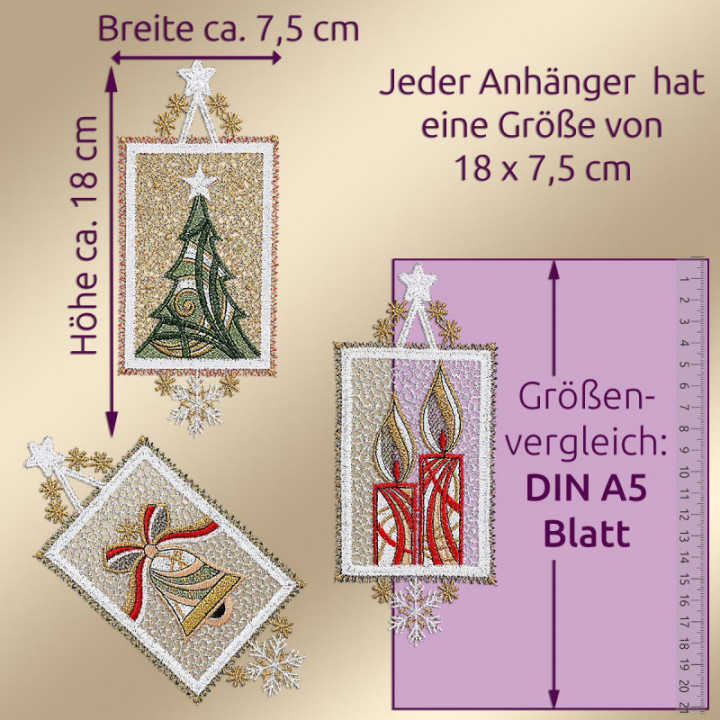 Winter-Fensterbilder 3er Set Weihnachtsambiente Plauener Spitze