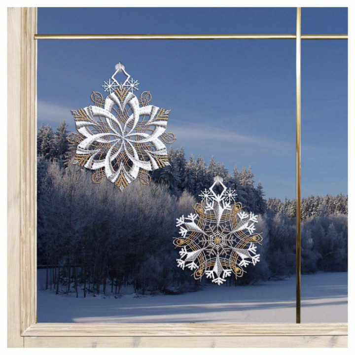 Fensterbild Schneeflöckchen-Weißröckchen Plauener Spitze 2er Set