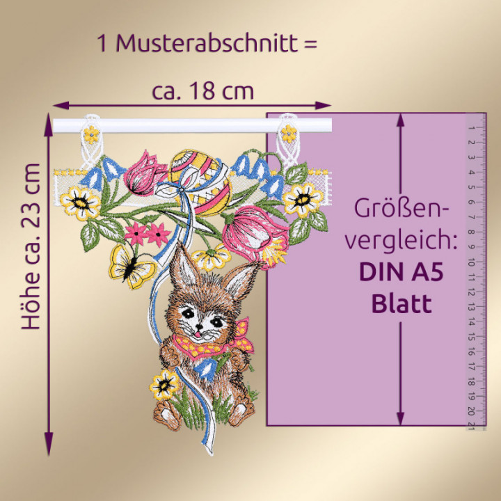 Osterwiese Scheibengardine - Vogtländische Spitze - Hase - 23 cm