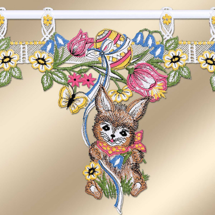 Osterwiese Scheibengardine - Vogtländische Spitze - Hase - 23 cm