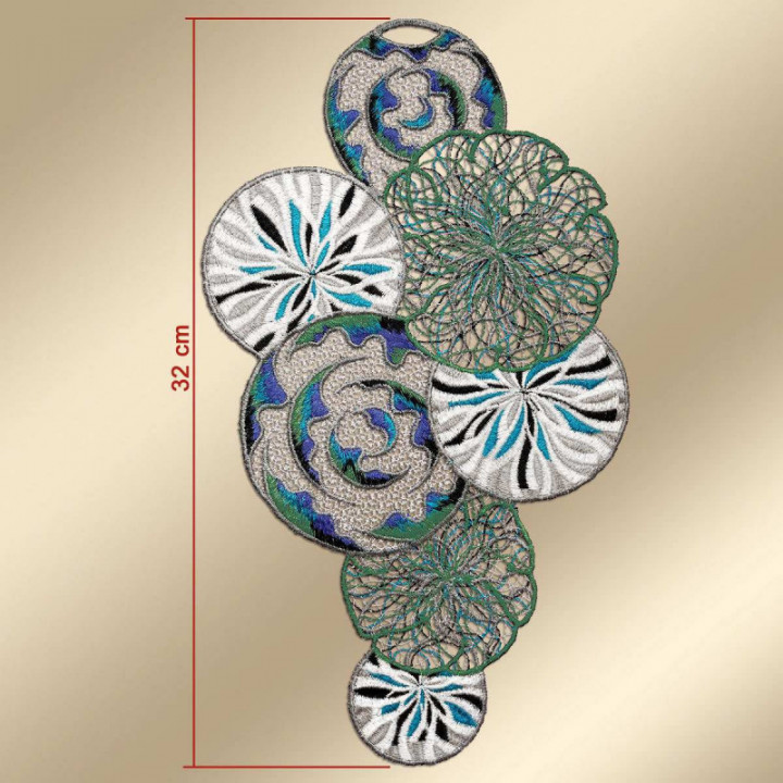 Fensterbild Miran Plauener Spitze Kreise blau-grün