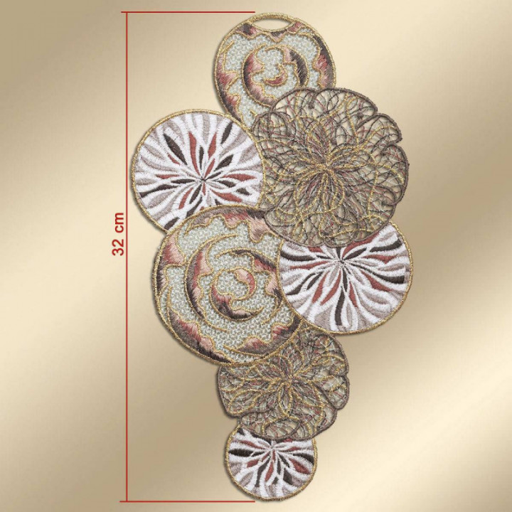 Fensterbild Miran Plauener Spitze Kreise beige-braun