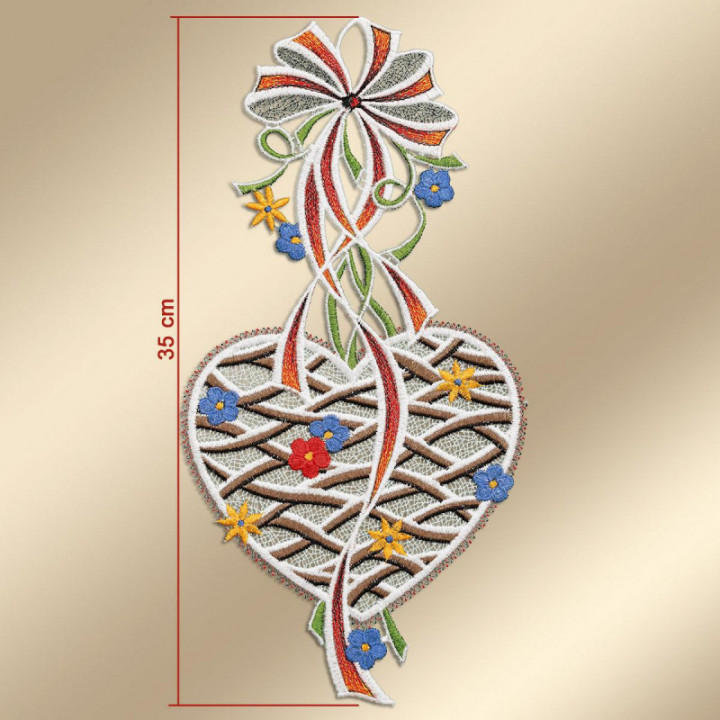 Fensterbild Herz mit Schleife Plauener Spitze