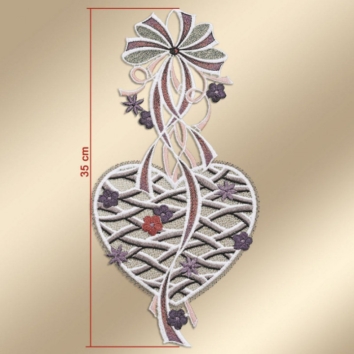 Fensterbild Herz mit Schleife Plauener Spitze