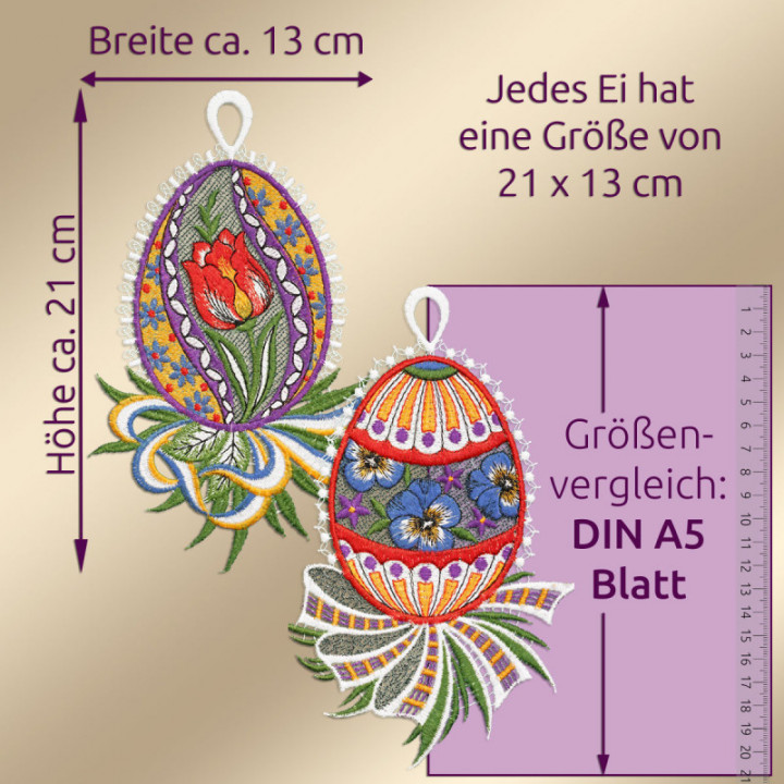Fensterbilder-Set Ostereier Tulpe & Veilchen - vogtländische Spitze 21x13 cm