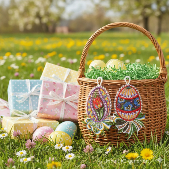 Fensterbilder-Set Ostereier Tulpe & Veilchen - vogtländische Spitze 21x13 cm