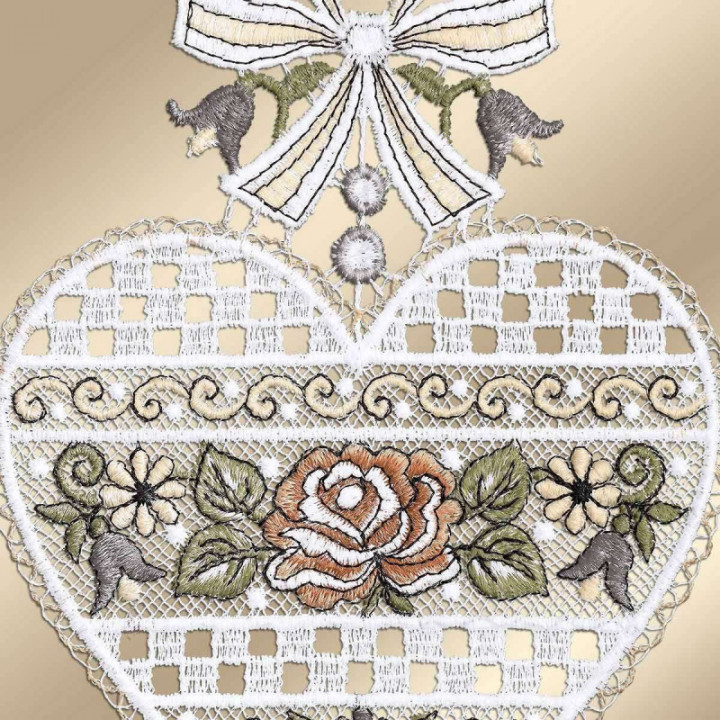 Fensterbild Herz Annemarie Plauener Spitze mit Rosen antik-farben