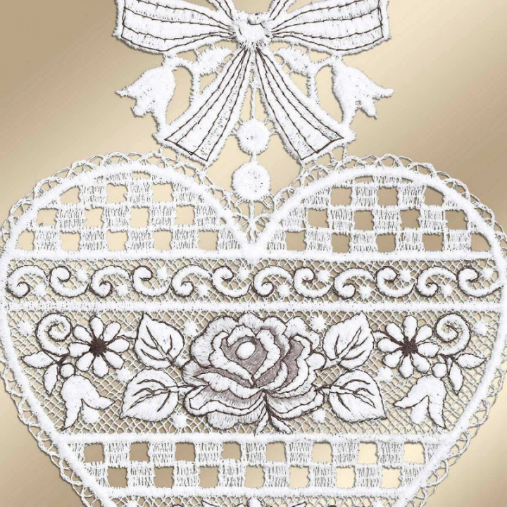 Fensterbild Herz Annemarie Plauener Spitze weiß-braun