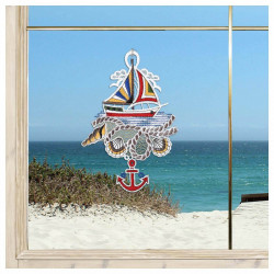 Fensterbilder Meeresbrise Vogtländische Spitze Segelboot und Leuchttum maritim