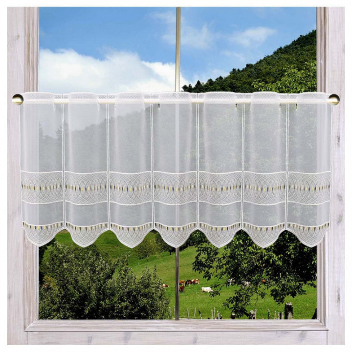 Scheibengardine Nevena gelb aus Plauener Spitze