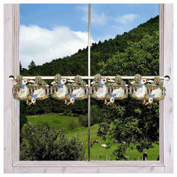 Feenhaus-Spitzengardine Kleine Gänse 15 cm hoch Echte Plauener Spitze