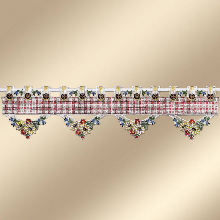 Feenhausgardine Johanna Rot - vogtländische Spitze - 18 cm hoch