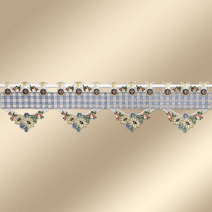 Feenhausgardine Johanna blau – Vogtländischer Spitze – 18 cm hoch