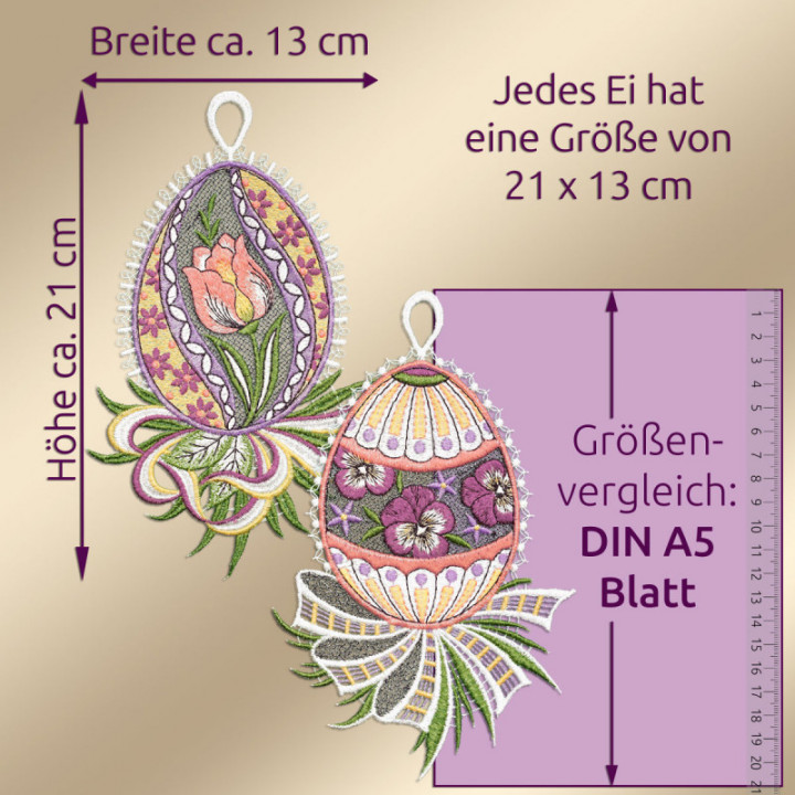 Fensterbilder-Set Ostereier Tulpe-Veilchen rosa - vogtländische Spitze