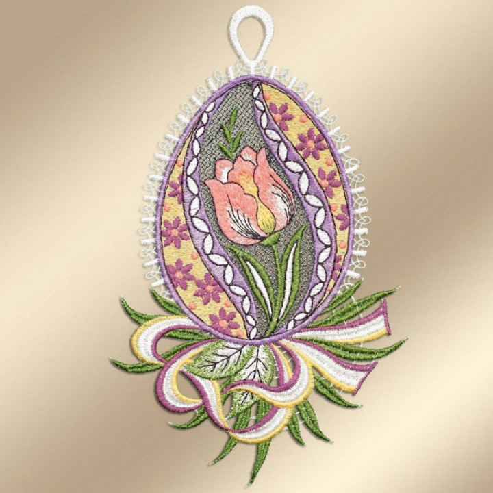 Fensterbilder-Set Ostereier Tulpe-Veilchen rosa - vogtländische Spitze