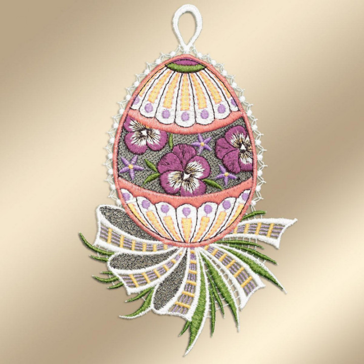 Fensterbilder-Set Ostereier Tulpe-Veilchen rosa - vogtländische Spitze