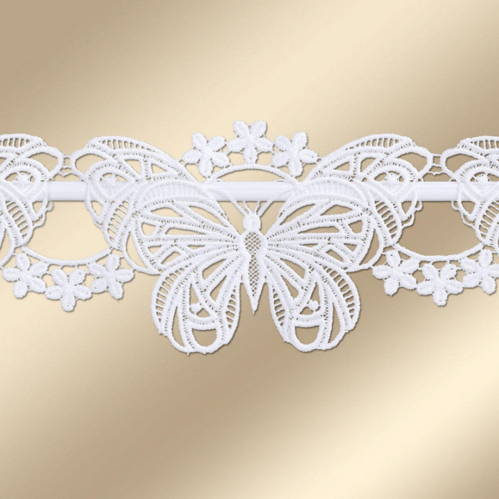 Feenhaus-Spitzengardine Schmetterling mit Blumen Plauener Spitze weiß 12cm