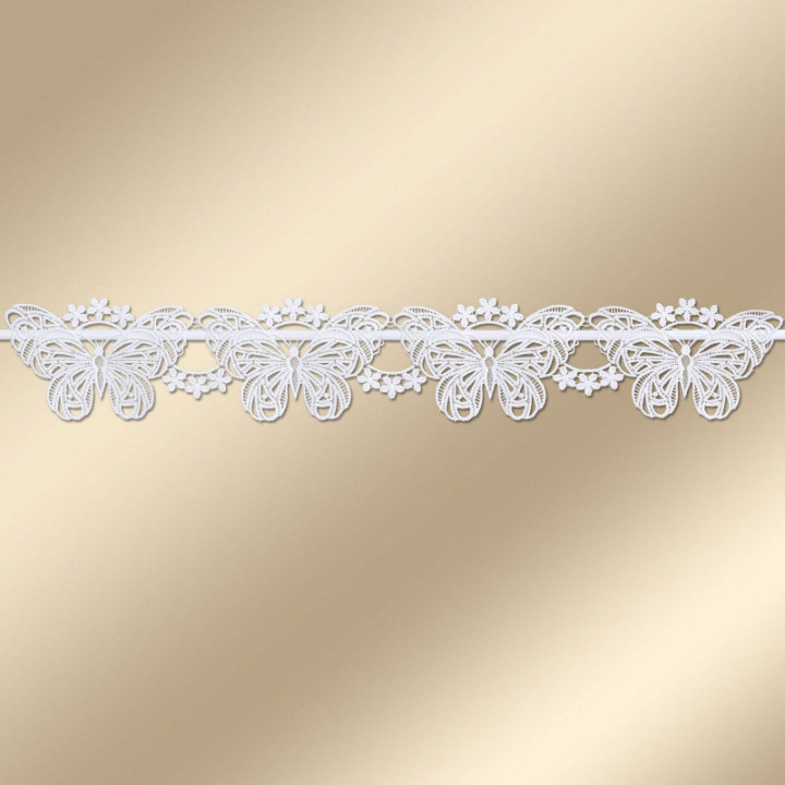 Feenhaus-Spitzengardine Schmetterling mit Blumen Plauener Spitze weiß 12cm