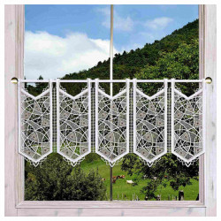 Scheibengardine Adina Plauener Spitze beige modern gestickter Scheibenhänger mit Ornamenten 37 cm hoch