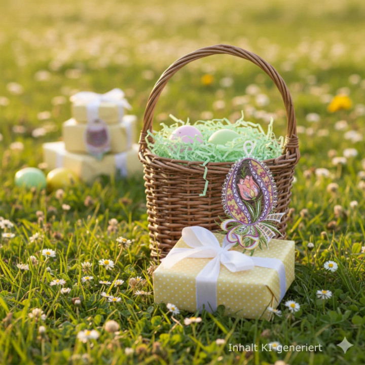 Fensterbilder-Set Ostereier Tulpe-Veilchen rosa - vogtländische Spitze