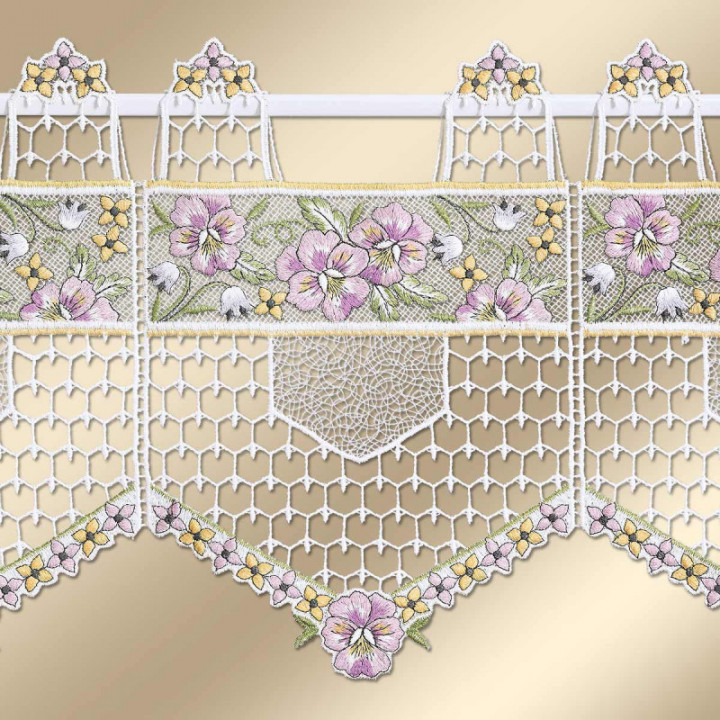 Spitzengardine Valessa Stiefmütterchen Plauener Spitze in flieder 27 cm hoch